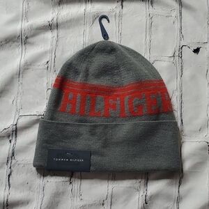 Tommy Hilfiger Grey Red Logo Beanie NWT